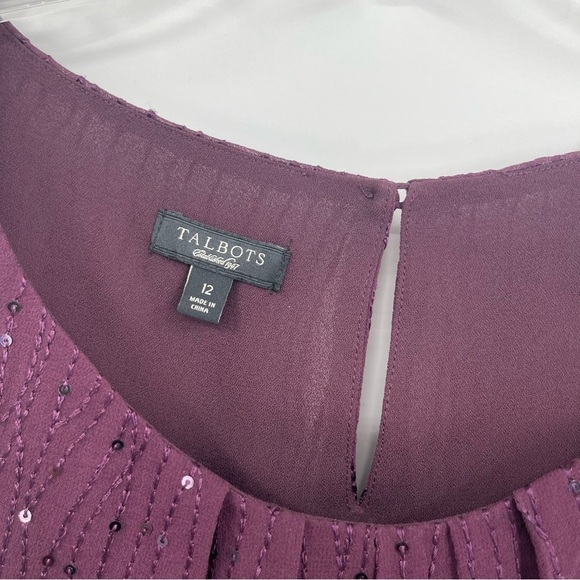 Talbots Silk Sleeveless Top Womens Size 12 Maroon Sequins lined Tank Shell - Picture 5 of 9